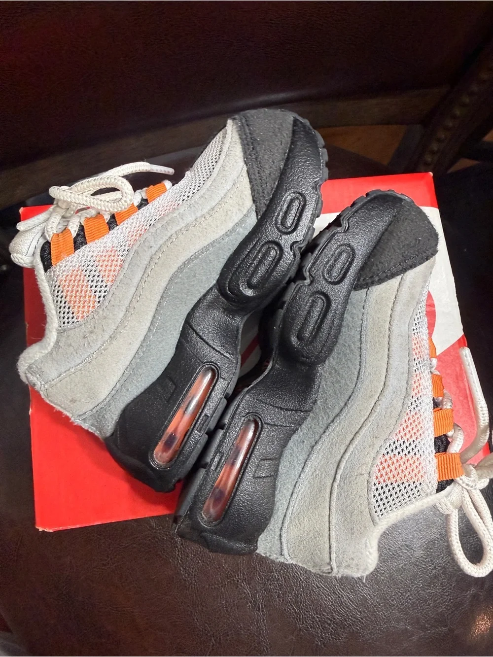 Nike Kids Grey and Orange Mesh Lace-Up Sneakers